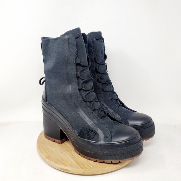 Converse Chuck Taylor All Star De Lux Heel Shoes Womens 8 Black Lug Hi Sneaker - Picture 8 of 15